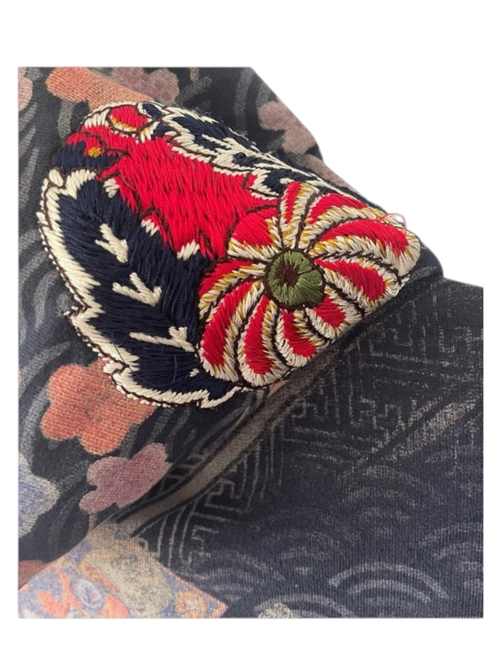 Rare: Y2K Lucky Brand ☂︎︎ Geisha Parasol Embroidery Zipper Hoodie ☂︎︎ Navy ☂︎︎ L - Picture 6 of 16